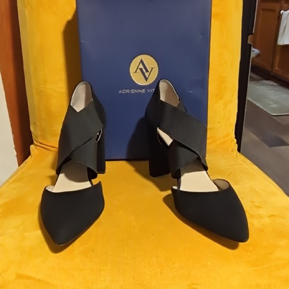 Adrienne Vittadini Black Crisscross Block Heels